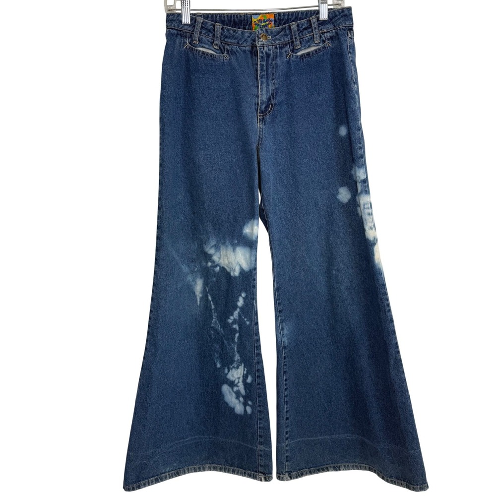 VTG‎ Paris Blues Experience Wide Leg Jeans Bleach Wash Blue Sz 11 Y2K Streetwear